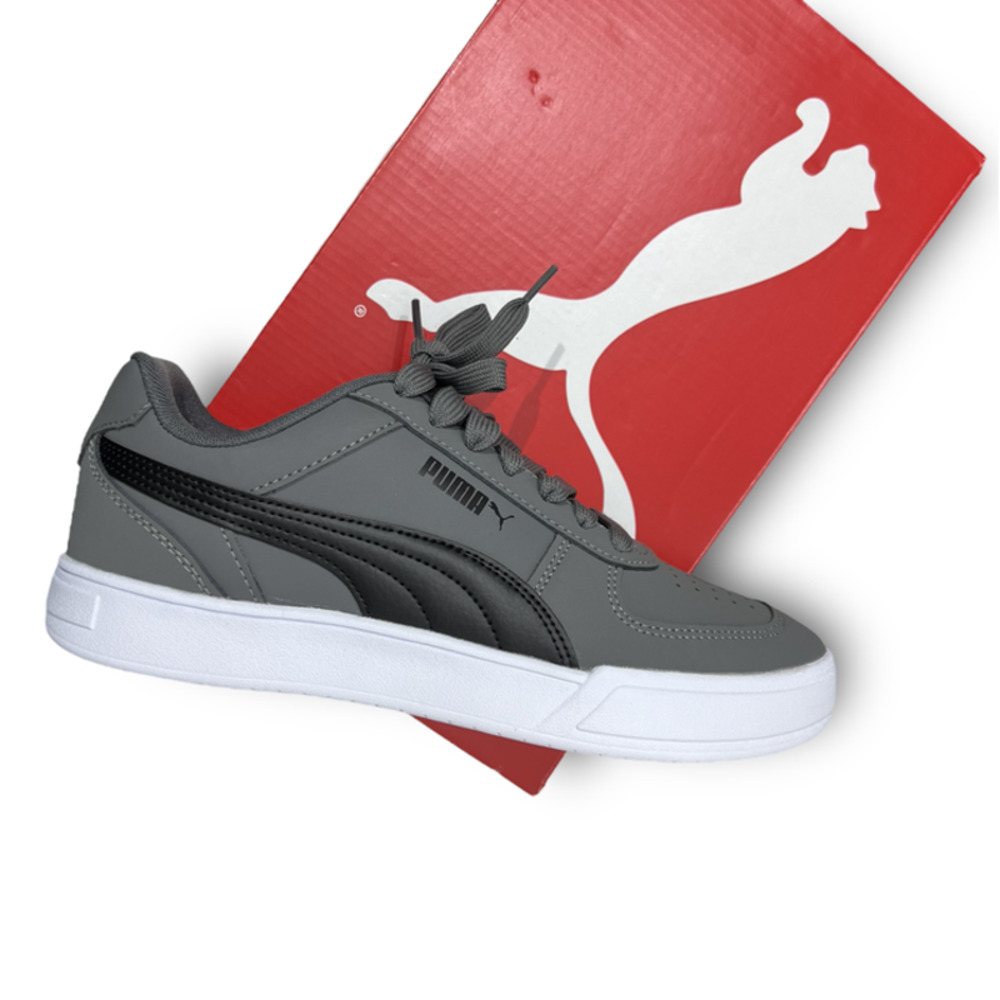 Puma Gray Leather Black Logo Low Top Lace Up SoftFoam Men's Sneakers 8 NWT